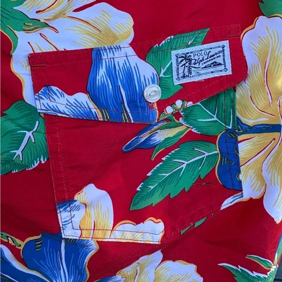 Ralph Lauren Red Floral Drawstring Swim Trunks - Picture 6 of 7